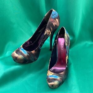 ALDO Multicolor Abstract Fabric Platform 5” Stilettos/Purple Heels & Insole 37UK
